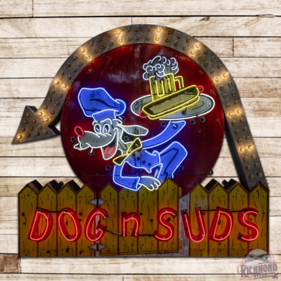 Dogs N' Suds Die Cut Single Sided Porcelain Neon Sign w/ Flashing Bulbs