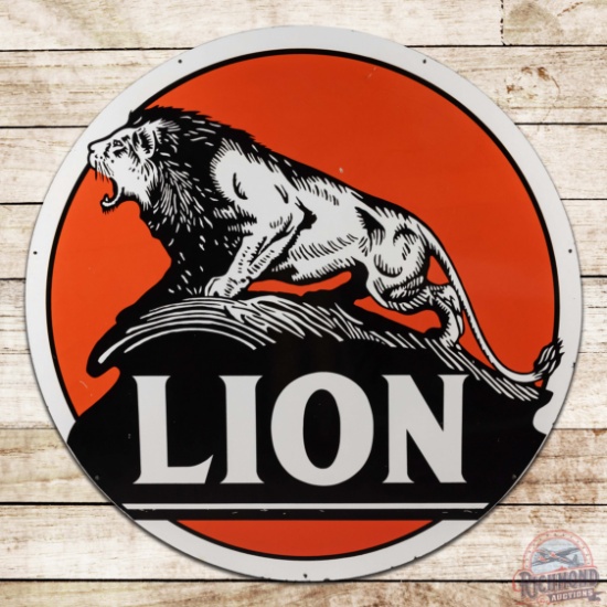 Superb Lion Gasoline 5' Double Sided Porcelain ID Sign w/ "Lion on the Rock" Logo