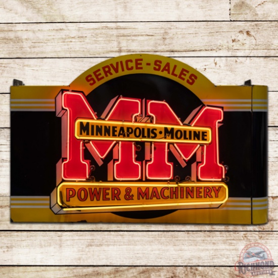 Minneapolis Moline Power & Machinery Sales Service Double Sided Porcelain Neon Sign