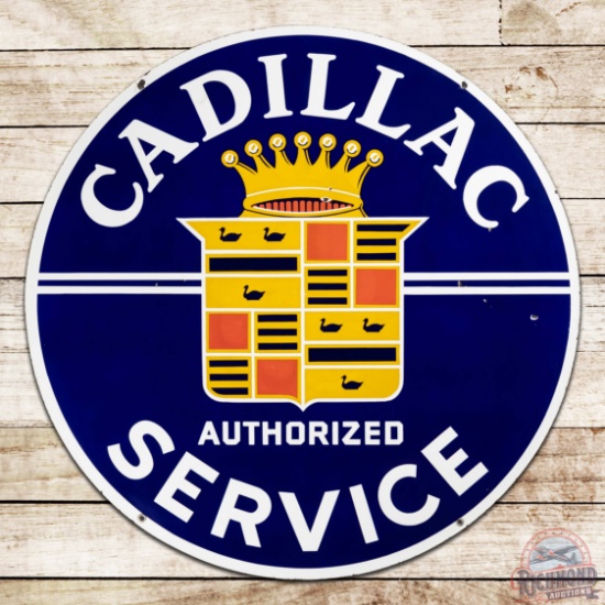 Cadillac Authorized Service 42" Double Sided Porcelain Sign w/ Crest
