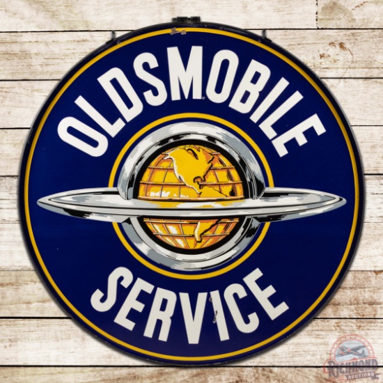 Oldsmobile Service 5' Double Sided Porcelain Sign w/ Ring "World Logo"