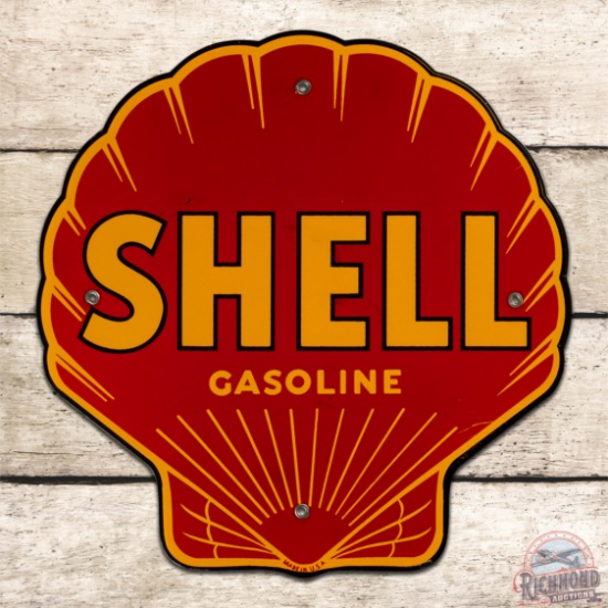 Superb Shell Gasoline Single Sided Porcelain Pump Plate Sign