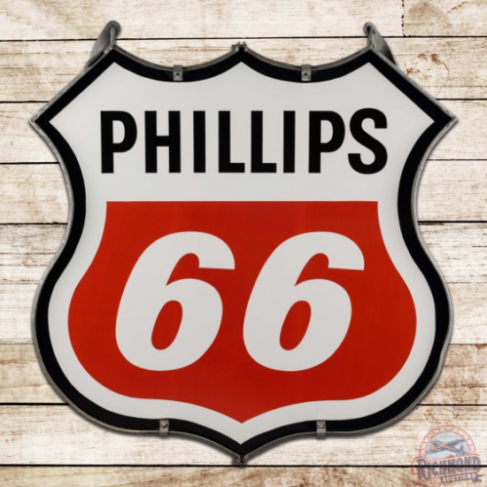 Excellent Phillips 66 Gasoline 48" Double Sided Porcelain ID Sign w/ Ring