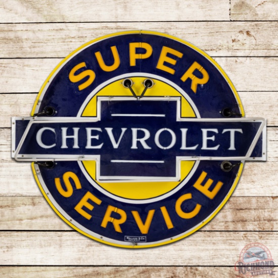 Chevrolet Super Service 42" Single Sided Porcelain Milk Glass & Neon Sign