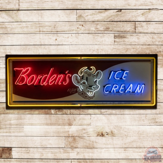 Borden's Ice Cream Emb. Single Sided Tin Neon Sign w/ Elsie