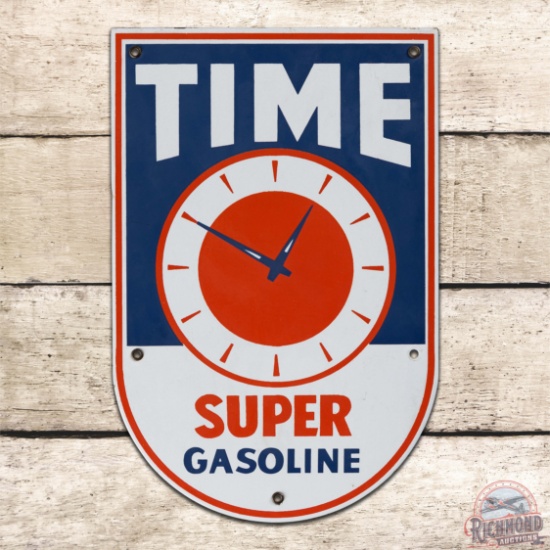 Superb Time Super Gasoline Single Sided Porcelain Pump Plate Sign