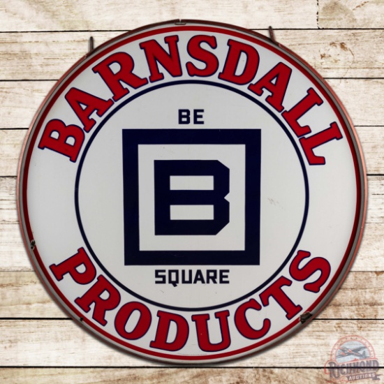Barnsdall Products Gasoline "Be Square" 48" Double Sided Porcelain Sign w/ Ring