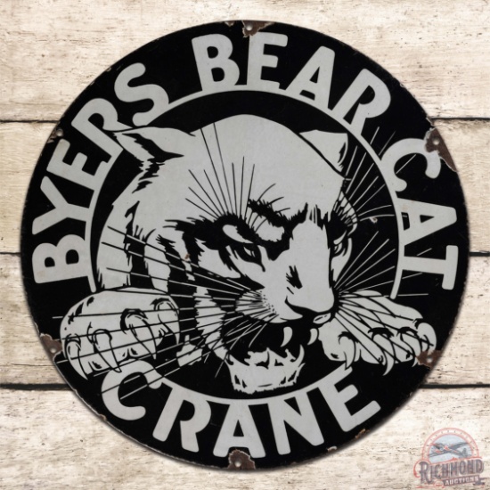 Rare Byers Bear Cat Crane 20" Single Sided Porcelain Sign