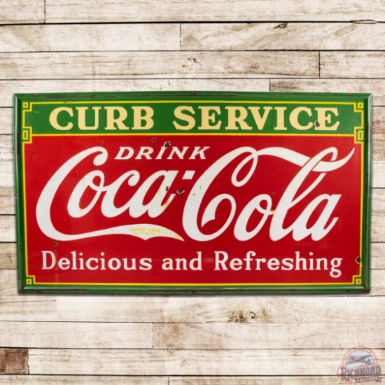 1933 Drink Coca-Cola Curb Service "Delicious and Refreshing" 8' Single Sided Porcelain Sign