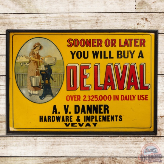 De Laval Cream Separator Single Sided Tin Wood Framed Sign Hardware & Implements Vevay Indiana