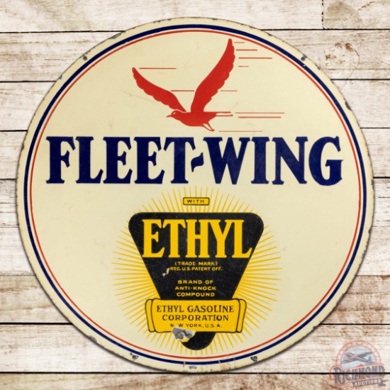 Fleet-Wing Ethyl Gasoline 30" Double Sided Porcelain Sign w/ Logo