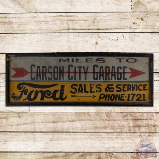 Early Carson City Garage Ford Sales & Service Single Sided Tin Sign w/ Arrow
