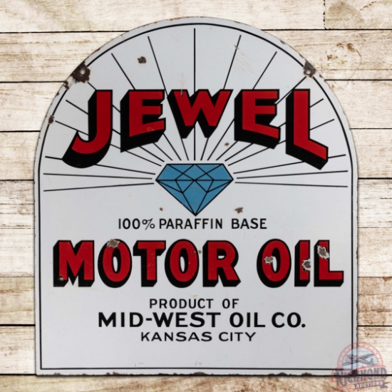Rare Jewel Motor Oil Double Sided Porcelain Tombstone Sign w/ Diamond