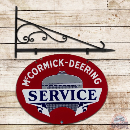 McCormick Deering Service Double Sided Porcelain Sign w/ Hanging Bracket