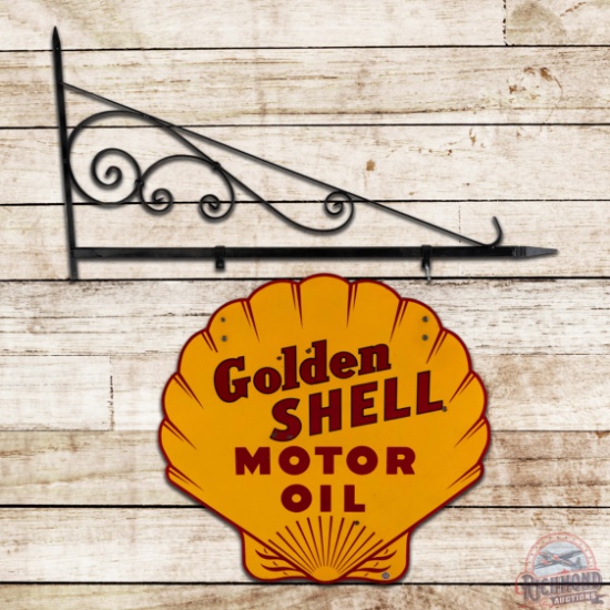 Golden Shell Motor Oil 36" Die Cut Double Sided Porcelain Sign w/ Bracket