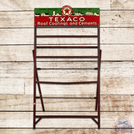 1936 Scarce Texaco Roof Coatings and Cements Graphic Display with Single Sided Tin Sign "Black T"