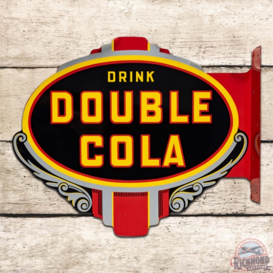 NOS Drink Double Cola Die Cut Double Sided Tin Flange Sign w/ Paper