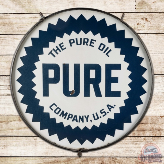 The Pure Oil Company Gasoline 42' Double Sided Porcelain Sign w/ Ring