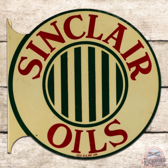 Sinclair Oils Double Sided Tin Flange Sign w/ Bar Logo