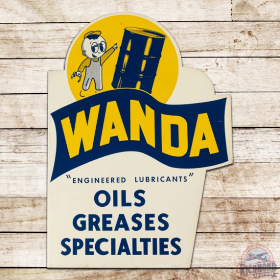 Superb Wanda "Engineered Lubricants" Oils Greases Specialties Die Cut Double Sided Tin Flange Sign