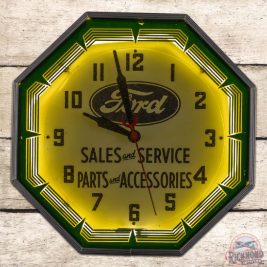 Ford Sales and Service Parts and Accessories 18" Octagon Neon Clock w/ Logo
