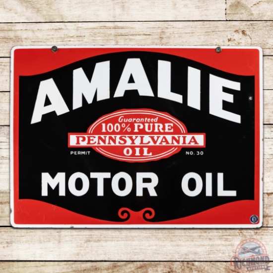 Nice Amalie Motor Oil Double Sided Porcelain Sign w/ Pennsylvania Seal