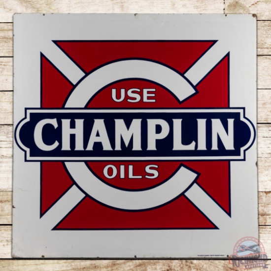 Superb Use Champlin Oils 4' Double Sided Porcelain Sign w/ Logo