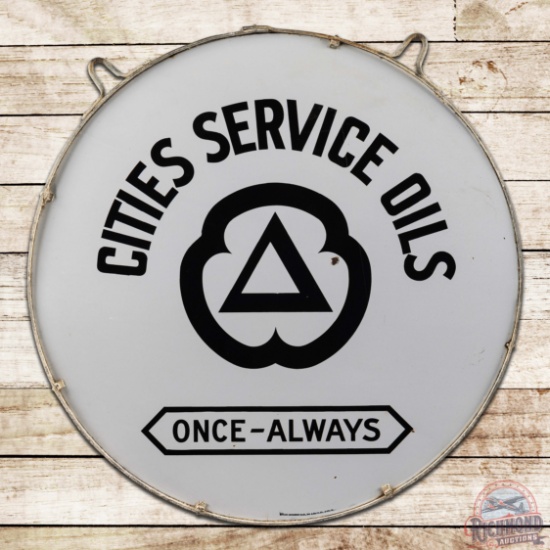 Cities Service Oils "Once Always" 36" Double Sided Porcelain Sign w/ Ring