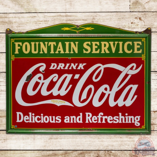 1936 Drink Coca-Cola Fountain Service Die Cut Single Sided Porcelain Sign