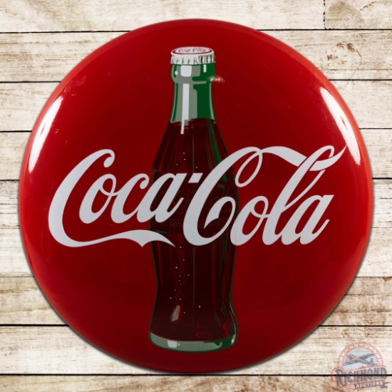 Coca-Cola 48" Single Sided Porcelain Button Sign w/ Bottle