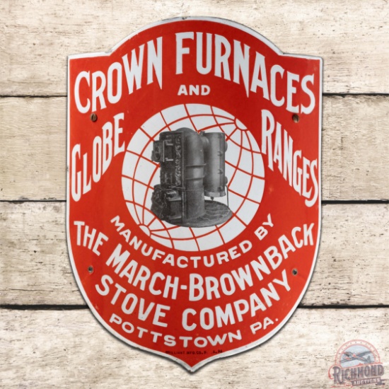 Excellent Crown Furnaces and Globe Ranges Curved Single Sided Porcelain Sign Pottstown PA