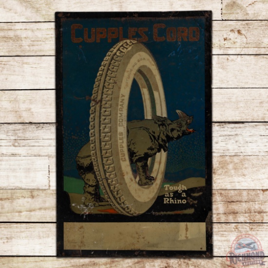 1920s Cupples Cord Tires "Tough as a Rhino" Single Sided Tin Sign