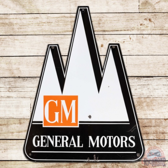 Rare GM General Motors Die Cut Single Sided Porcelain Sign w/ Logo