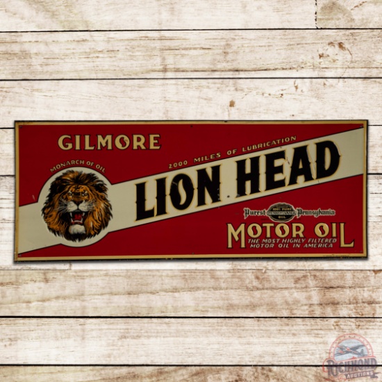 Gilmore Lion Head Motor Oil Emb. Single Sided Tin Sign w/ Logo