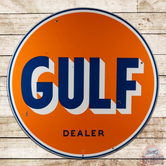 Gulf Gasoline Dealer Service Station 6' Double Sided Porcelain Sign