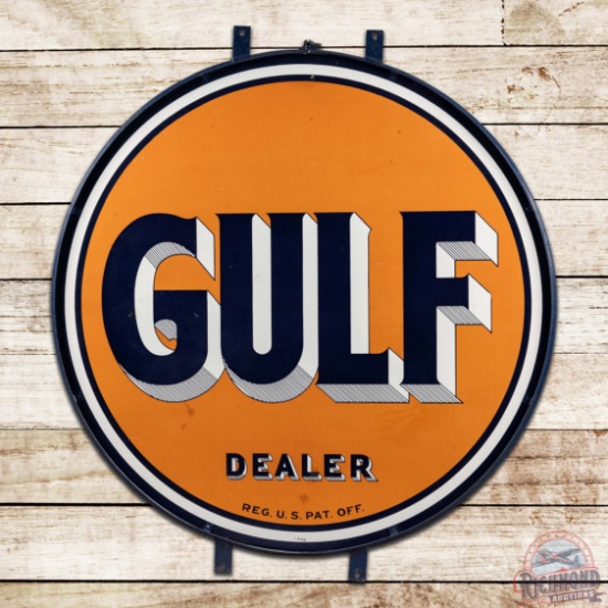 1949 Gulf Dealer Double Sided Porcelain Sign w/ Ring