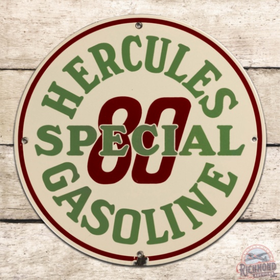 Excellent Hercules Special 80 Gasoline Single Sided Porcelain Pump Plate Sign