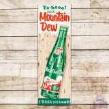 Scarce Ya-Hoo! Drink Mountain Dew Vertical Emb. Single Sided Tin Sign w/ Hillbilly & Bottle