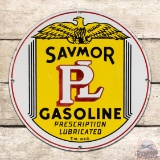 Scarce Savmor PL Gasoline Single Sided Porcelain Pump Plate Sign w/ Eagle Oklahoma City