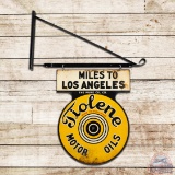 Tiolene Motor Oils DS Tin Sign w/ Bullseye & Mileage to LA & San Francisco 
