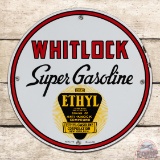 Terrific Whitlock Ethyl Super Gasoline Single Sided Porcelain Pump Plate Sign w/ Logo