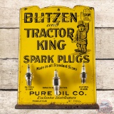 Pure Oil Co. Blitzen Tractor King Spark Plugs Countertop Metal Display w/ Traffic Cop