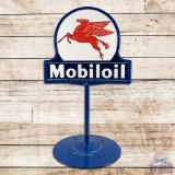 Mobiloil Service Station Die Cut Double Sided Porcelain Curb Sign w/ Base & Pegasus