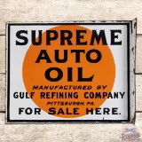 Excellent Gulf Refining Co. Supreme Auto Oil Double Sided Porcelain Flange Sign
