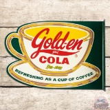 Sun Drop Golden Girl Cola Die Cut Double Sided Tin Flange Sign w/ Coffee Cup