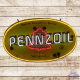 Pennzoil Supreme Pennsylvania Quality Motor Oil Single Sided Porcelain Neon Sign w/ Brown Bell