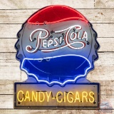 Pepsi Cola Die Cut Single Sided Porcelain Neon Sign w/ Bottlecap