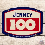 Scarce Jenney 100 Gasoline Single Sided Porcelain Pump Plate Sign Boston Mass