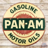 Scarce Pan-Am Gasoline Motor Oils 6' Single Sided Porcelain Sign w/ Frame