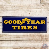 Superb Goodyear Tires Horizontal Single Sided Porcelain Sign w/ Wingfoot Logo